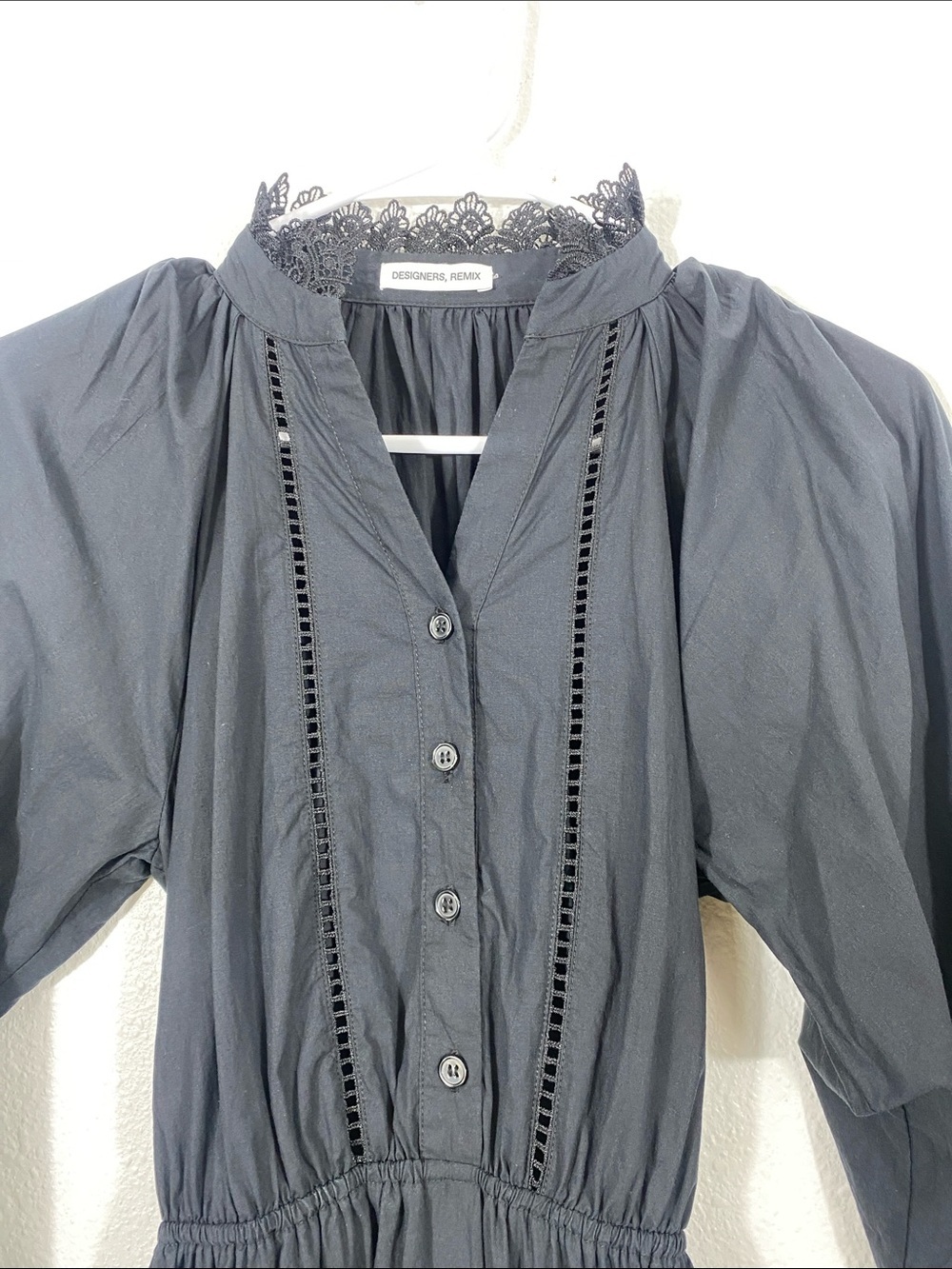 Girls' Black Long-Sleeve Lace-Trim Smocked Waist Dress Size12 100%Organic cotton - Picture 4 of 16